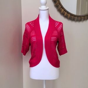Medium petite bright pink eyelet knit Liz Claiborne light cardigan